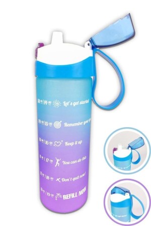 750 ml Çift Renk Ölçü Baskılı Motivasyon Sağlıklı Plastik Su Şişesi Mavi – 161670-160 C1-1-139 - 2