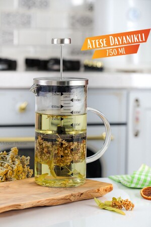 750ml 3 Ü 1 Arada (ATEŞE-ISIYA DAYANIKLI) French Press- Ölçü Kabı- Demlik - 1