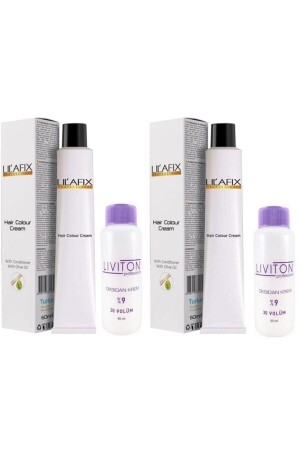 7/65 Granatrote Haarfarbe 60 ml. (2 Stück) Liviton 30 Volumenoxidationsmittel 60 ml. (2 Stücke) - 1