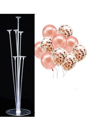 7'li Balon Standı Ve 10 Adet Rose Gold Ve Şeffaf Konfetili Balon Set - Patladı Gitti