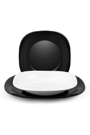 (مينز كارين) ، مجموعة عشاء 8 قطع لـ 4 أشخاص، أسود 27 سم خدمة و أبيض 21 سم طبق عشاء فارغ، - Luminarc