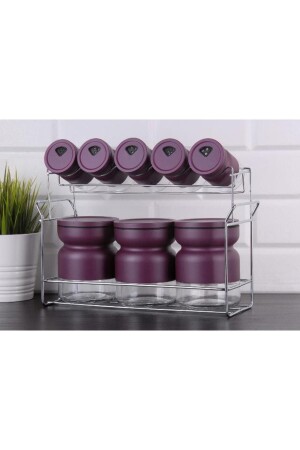 مجموعة من الزجاجات المغطاة بالمعدن من الزجاج 8 قطع مع موقف معدني الأرجواني 8697635557461 - Genel Markalar