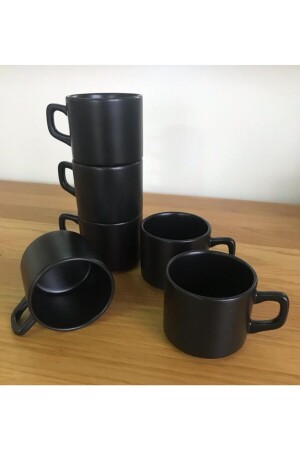 8 cm stapelbare Teetasse, Schwarz, 6er-Set - 1