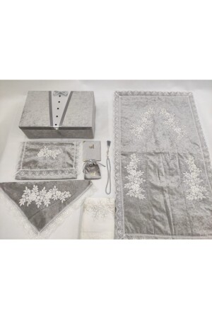 م.ن.ز-غراي دامات 8 قطعة صلاة سجادة مجموعة مع تخزين الخشية مجموعة - Eylül