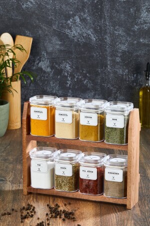 Gewürzglas mit 8 Gläsern 200 ml, Gewürzglas-Set mit Holzständer, 24 Stück Gewürzetiketten TİLAMEAN - woodsy