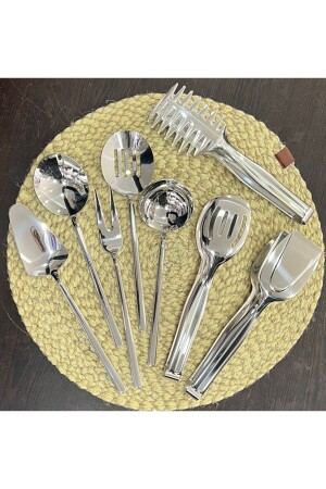 8 Parça 5 Li Sos 3 Lü Maşa Makarna Seti Gümüş Ürün 4 Mm Kalınlık Çalik 18-10 Kalite - Demir Çeyiz