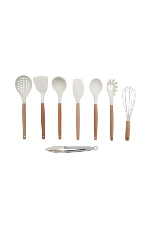 8 Parça Bambu Saplı Silikon Kepçe Spatula Mutfak Seti Krem kbr-b21 - 2