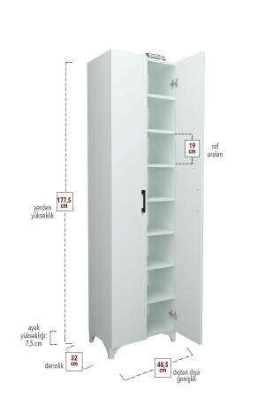 8 Raflı 2 Kapaklı Ayakkabılık Ayakkabı Dolabı Beyaz - 4