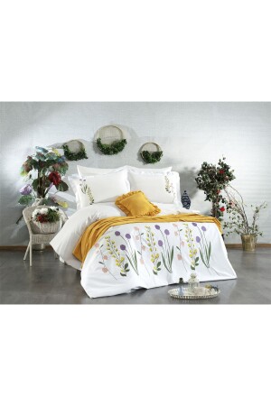8-teiliges botanisches Doppelbett-Bettbezug-Set mit bunter Blumenstickerei und Mikrokamm-Tagesdecke SRBNHMNAK1BTN - 5