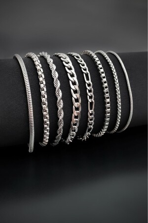 8-teiliges silberfarbenes Herrenarmband-Set mit Kette (Silberfarbenes Armband-Set) - The Collection