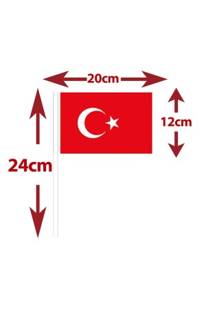 80 Adet Çubuklu Kağıt Türk Bayrağı Çıtalı Sopalı Ayyıldız Baskılı Bayrak - 3