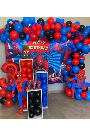 80 Adet Kirmizi Siyah Lacivert Balon-5metre Zincir Örümcek Adam Spiderman - 2