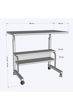 80 x 40 tragbarer Laptopständer und Schreibtisch mit höhenverstellbaren Regalen und feststellbaren Rädern - 8