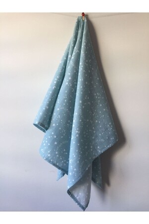 80 x 90 cm Öko-Tex-zertifizierte Musselin-Babydecke mit 1 Schal als Geschenk – Light Blue Star Runbaby-Musselindecke 80 x 90 - 4