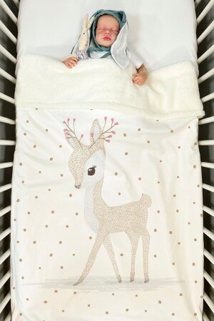 غطاء الوجه المزدوج (80x120) - رمزي - بامبي مع قرن الزهور BGBACYB1IC038 - Tuğba Kuğu