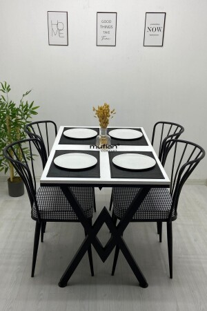 80x120 cm Beyaz W Metal Ayaklı Mutfak Masası Takımı Yemek Masası Takımı Balkon Masası Takımı MUF-YMT-W-80120 - 2