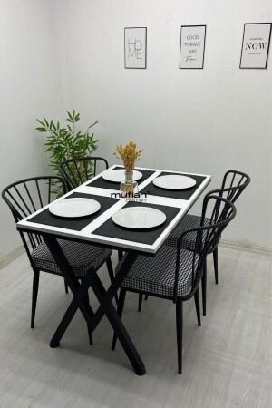 80x120 cm Beyaz W Metal Ayaklı Mutfak Masası Takımı Yemek Masası Takımı Balkon Masası Takımı MUF-YMT-W-80120 - 3