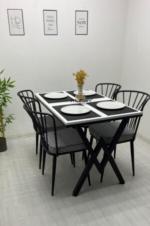 80x120 cm Beyaz W Metal Ayaklı Mutfak Masası Takımı Yemek Masası Takımı Balkon Masası Takımı MUF-YMT-W-80120 - 4