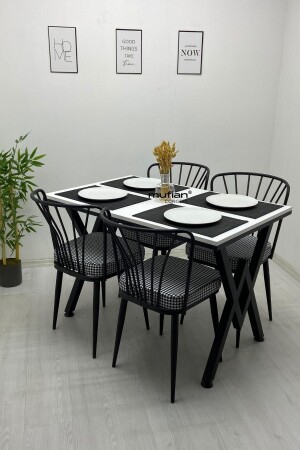 80x120 cm Beyaz W Metal Ayaklı Mutfak Masası Takımı Yemek Masası Takımı Balkon Masası Takımı MUF-YMT-W-80120 - 5