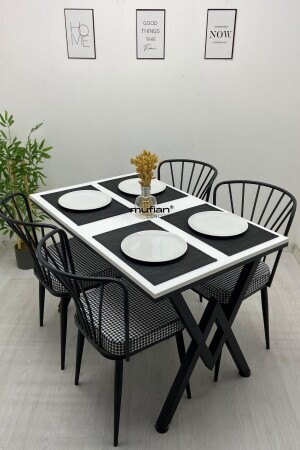 80x120 cm Beyaz W Metal Ayaklı Mutfak Masası Takımı Yemek Masası Takımı Balkon Masası Takımı MUF-YMT-W-80120 - 6