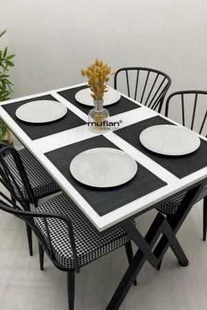 80x120 cm Beyaz W Metal Ayaklı Mutfak Masası Takımı Yemek Masası Takımı Balkon Masası Takımı MUF-YMT-W-80120 - 7