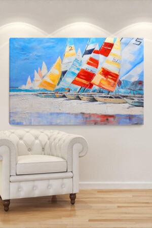 قوارب القوارب على الشاطئ رسومات 80x120 سم KYDKİYKLNLLR017 - ColorVision