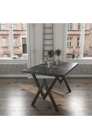 80x120 Serap Drahtkäfig 4-Personen Schwarz Marmoroptik Küchentisch Esstisch Cafétisch AVVİO9874 - 2