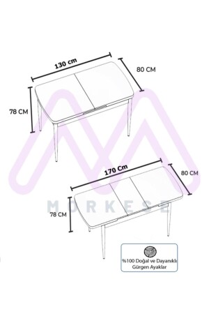 80x130(kapalı) 80x170(açık) 6 Sandelyeli Açılabilir Yemek Masası Takımı Mutfak Masa Takımı-capucıno - 4