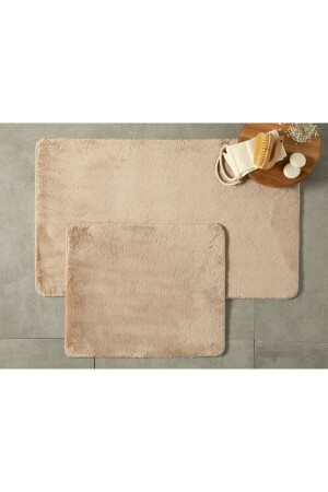 80x50+50x40 Beige Badezimmermatten-Set, doppelter Plüsch, rutschfeste Unterseite, waschbar PASPAS2LITAKIM - 1