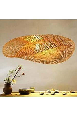 80x55x28 Cm Iskandinav,ahşap, Bambu, Bohem, Modern, Naturel, Rattan, Hasır, Aydinlatma Sarkıt Avize FRV-21 - 7