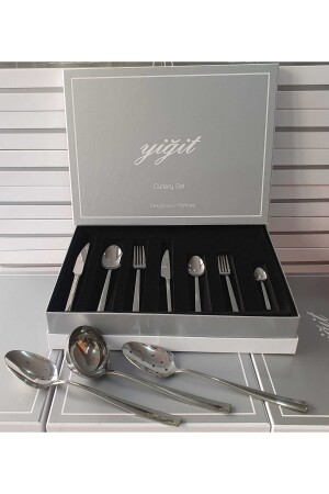 84-teiliges Mitgift- und Geschenklöffel-Gabel-Messer-Set aus smaragdgrünem Edelstahl für 12 Personen A24045 - 3