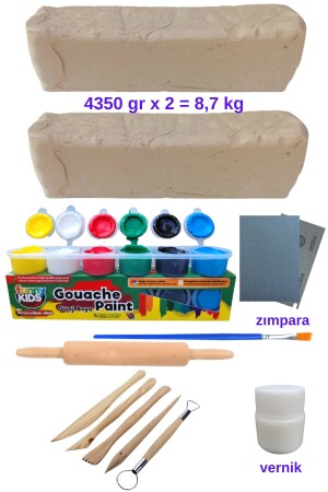 مجموعة من الخبز السيراميكي المبتدئة من 8-7 كجم - 5 قطع من الخشب (مجموعة نموذجية) - الطين الطبيعي من الطين - O&S Oyun Ve Sanat Eğlen-Üret