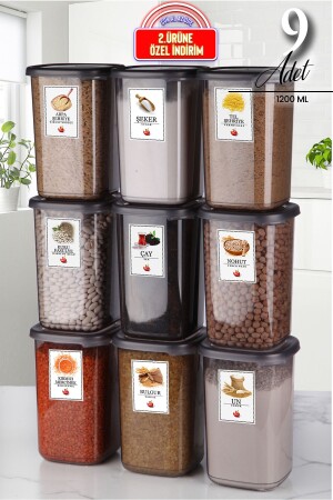 مجموعة من 9 علبة مع علامات مربعة حاويات تخزين الطعام 1200 مل - وعاء منظمة مع غطاء صلب TYC00733042975 - Kitchen Life