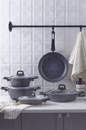 م.ن.ز-بيو غرانيت بلو ستون 9 قطعة أدوات الطهي مجموعة 153. 03. 08. 3534 - Karaca