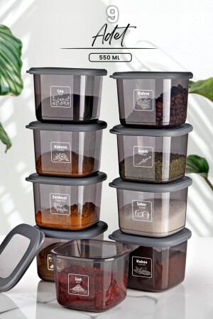 مجموعة من 9 حاويات تخزين مربع بولي ملصوص 550 مل MCH08786 - Kitchen Life