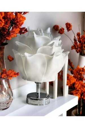 مكنز-ديكور إيفا الزهرة الاصطناعية مصباح طاولة بلا سلك فوق الفضة البيضاء القاع (9 ف بطارية 75-90 ساعة) - Maison Avf