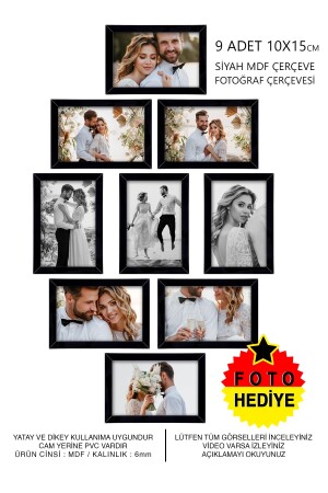 9 Adet 10x15 Çerçeve - Siyah Çerçeve - Mini Mdf Çerçeve - Fotoğraf Çerçeve Seti - 2