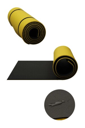 9 Mm Çift Taraflı Sarı - Siyah Pilates ve Egzersiz Matı ve Direnç Bandı HEDİYELİ Yoga Kamp Minderi - 4
