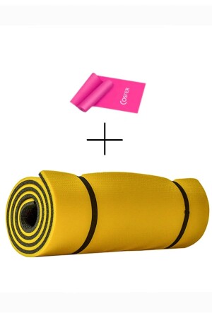 9 mm doppelseitige gelb-schwarze Pilates- und Trainingsmatte und Widerstandsband, GESCHENK, Yoga-Campingmatte - 1