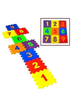 9 Parça Büyük Boy Rakamlı Sayılı Sünger Yapılı Oyun Karosu Yer Matı Puzzle Yapboz - 3
