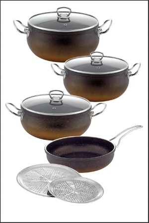 9 Parça Demir Kulp Siyah Granit Güveç Tencere Seti Dolma Sarma Altlığı Hediye 24 Cm Aft-28276563 - çarşıdayız