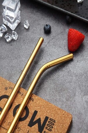 9 Parça Gold Metal Pipet Paslanmaz Çelik Meşrubat Pipeti Çubuk Pipet Temizleme Fırçası - 2