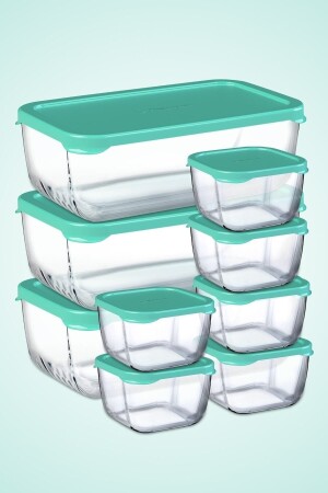 9-teiliges Snowbox-Grün-Aufbewahrungsbehälter-Set mit Deckel / 3 große 6 kleine / Spezial-Set pasab. PB3X96881-Y:; - Paşabahçe