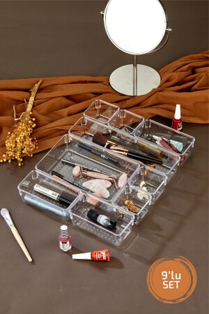 9-teiliger verstellbarer Schubladen-Organizer, Make-up- und Schmuck-Organizer, transparent, SC-00009144131 - 2