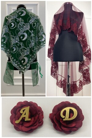 غطاء الحنان من بورغنديا. مجموعة غطاء العروس - اليد الوردية - غطاء كتف العريس - 9 قطع - Zeymerade