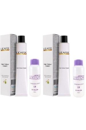 9/0 Blonde Haarfarbe 60 ml. (2 Stück) Liviton 30 Volumenoxidationsmittel 60 ml. (2 Stücke) - Lilafix