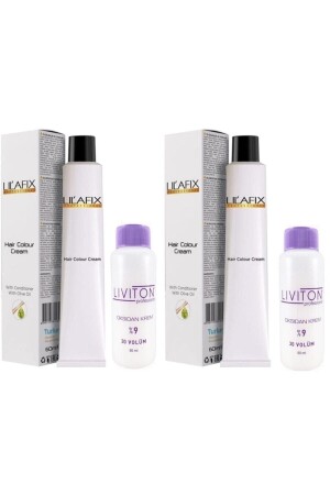 9/0 Blonde Haarfarbe 60 ml. (2 Stück) Liviton 30 Volumenoxidationsmittel 60 ml. (2 Stücke) - 1