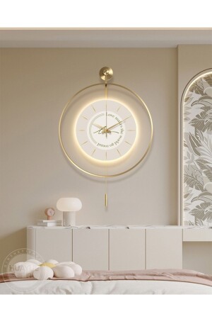 MNZ-90 سم Timelles LOVE GOLD LED سلسلة ساعة الجدار، أزياء معدنية مزينة زجاجية زجاجية جدارية مودرن Love90gold - MetaQuartz Aksesuar