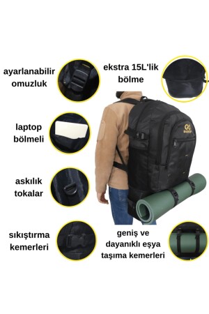 90 Litre Körüklü Siyah Su Geçirmez Çok Gözlü Laptop Bölmeli Kampçı-seyahat-dağcı Sırt Çantası 785678568568568567 - 3