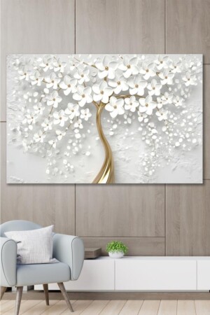 90x130 dekoratives weißes Mohnblumen-Wandgemälde auf Leinwand HDKV08119v - 1